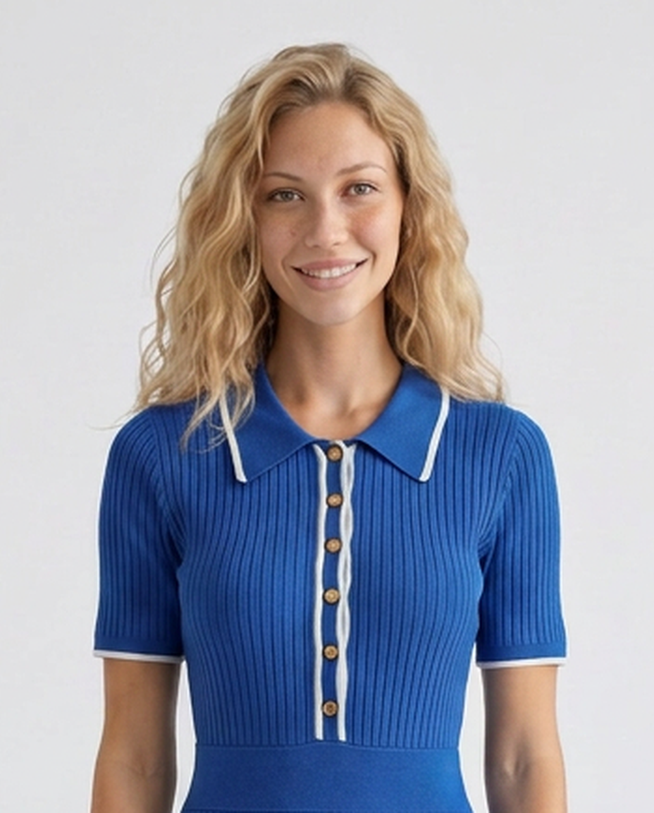 Gracine | Polo Collar Knitted Midi Dress