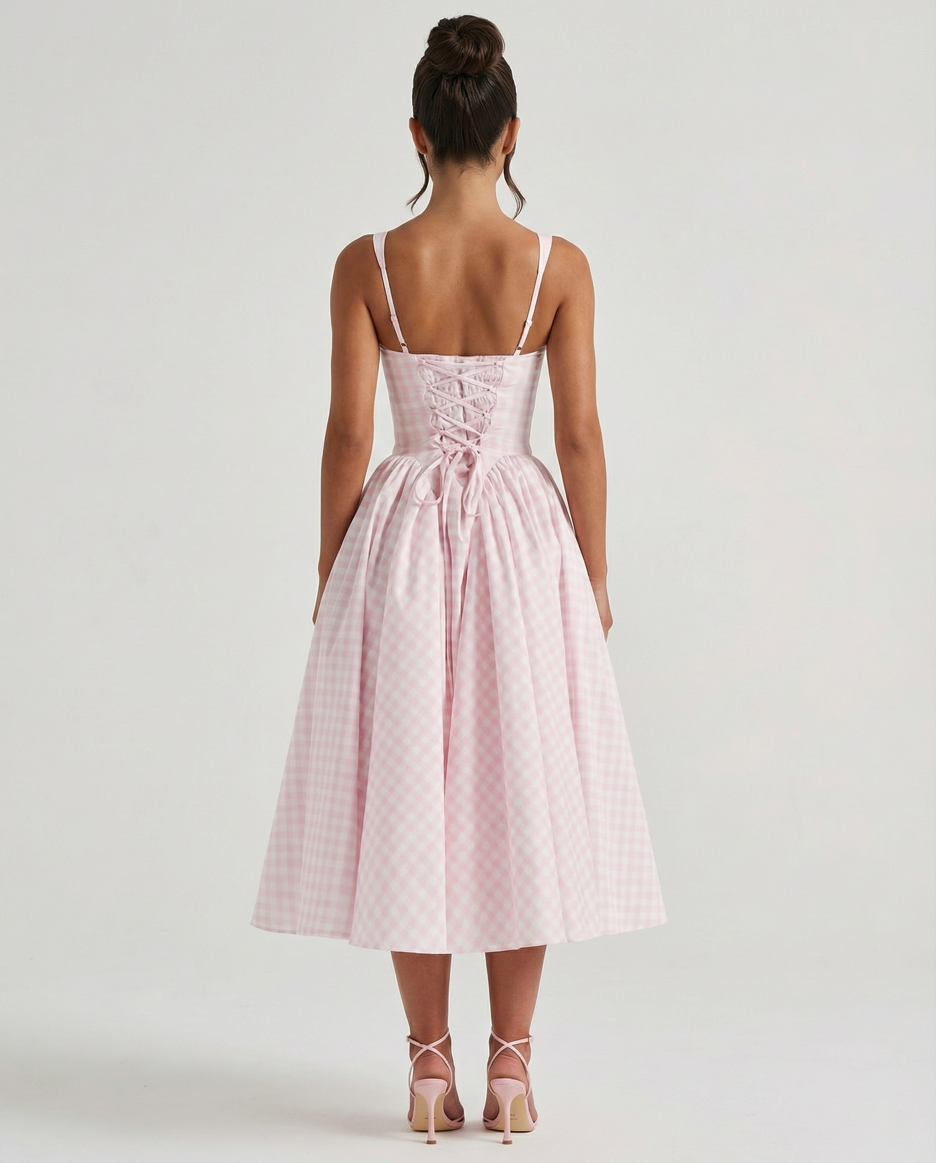 Francesca | Midi Dress with Gingham Corset and Square Neck