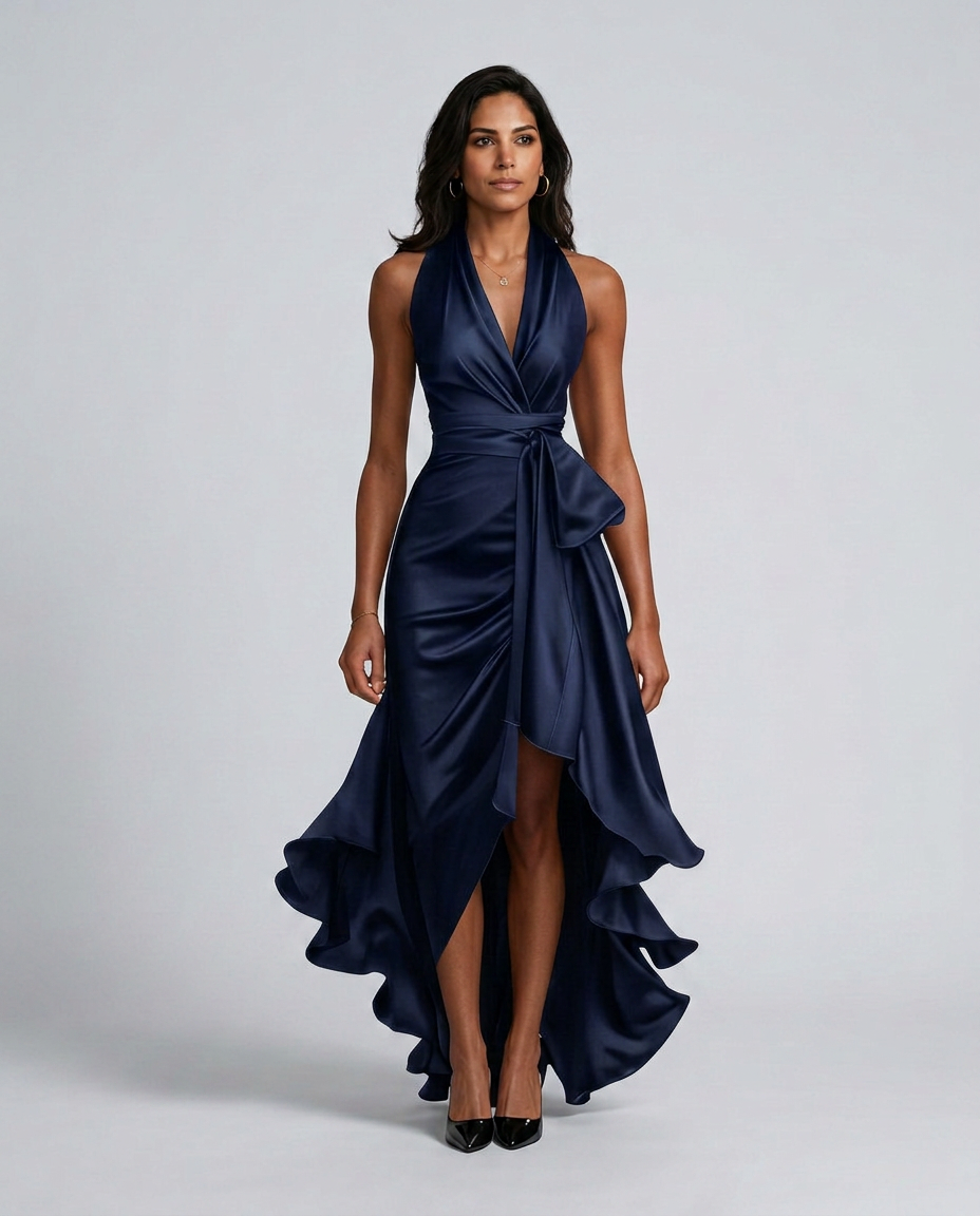 Beatrix | Halter Neck Satin-Look Maxi Dress