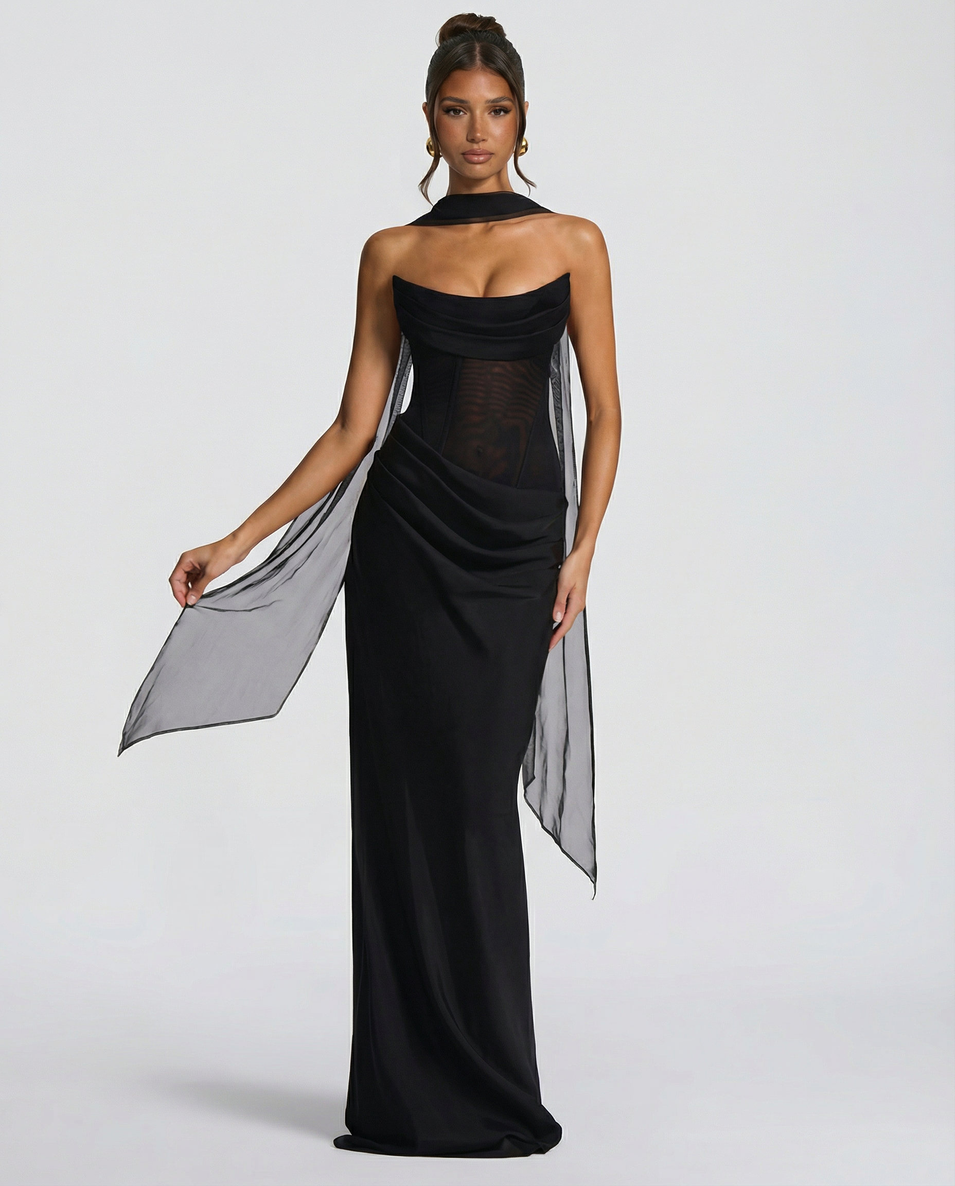 Aaliyah | Maxi Dress with Strapless Corset and Choker Scarf