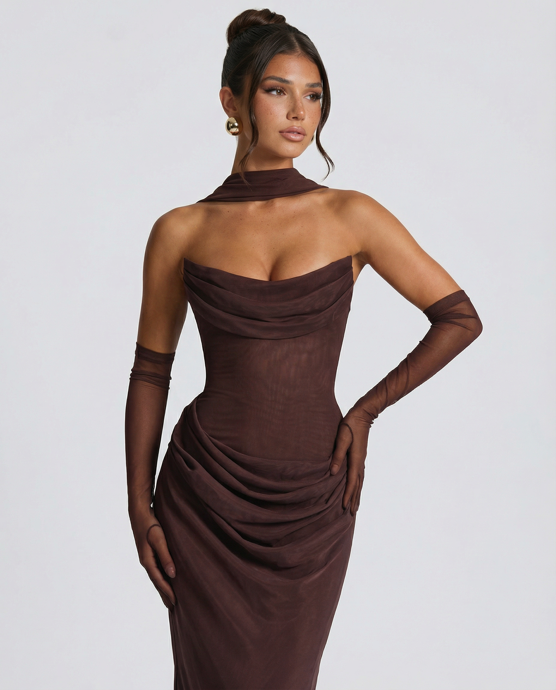 Aaliyah | Maxi Dress with Strapless Corset and Choker Scarf