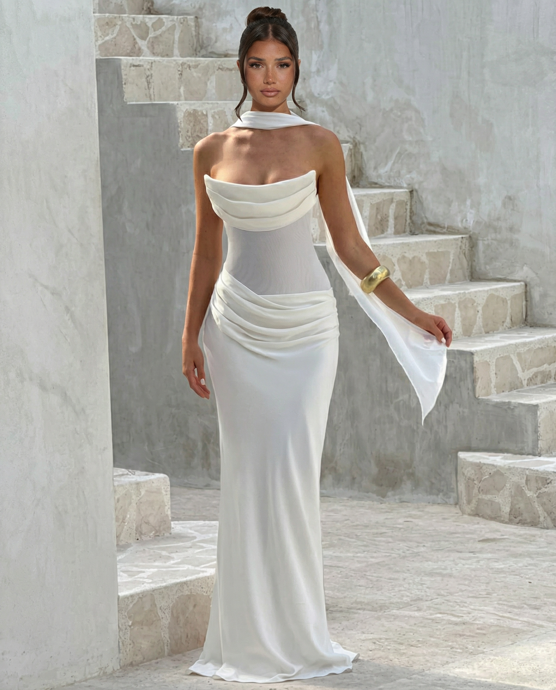 Aaliyah | Maxi Dress with Strapless Corset and Choker Scarf
