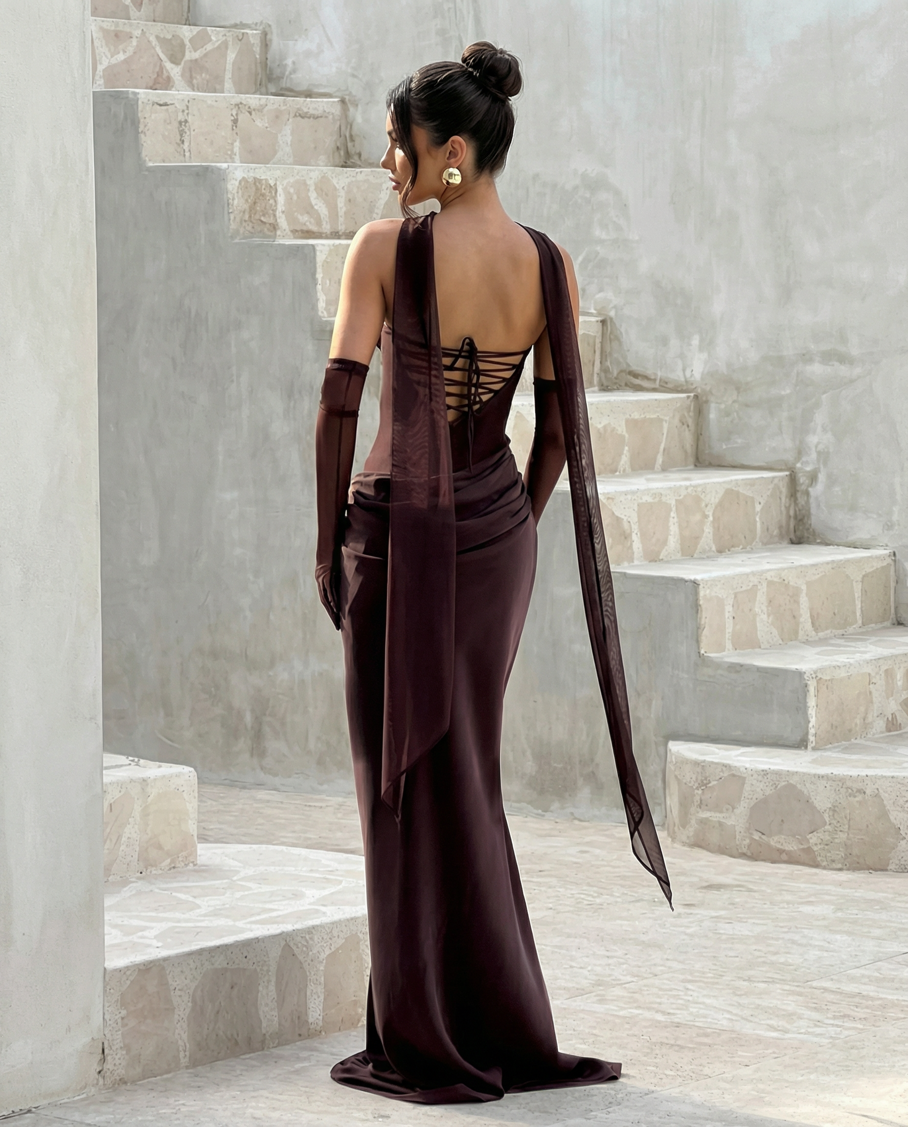 Aaliyah | Maxi Dress with Strapless Corset and Choker Scarf