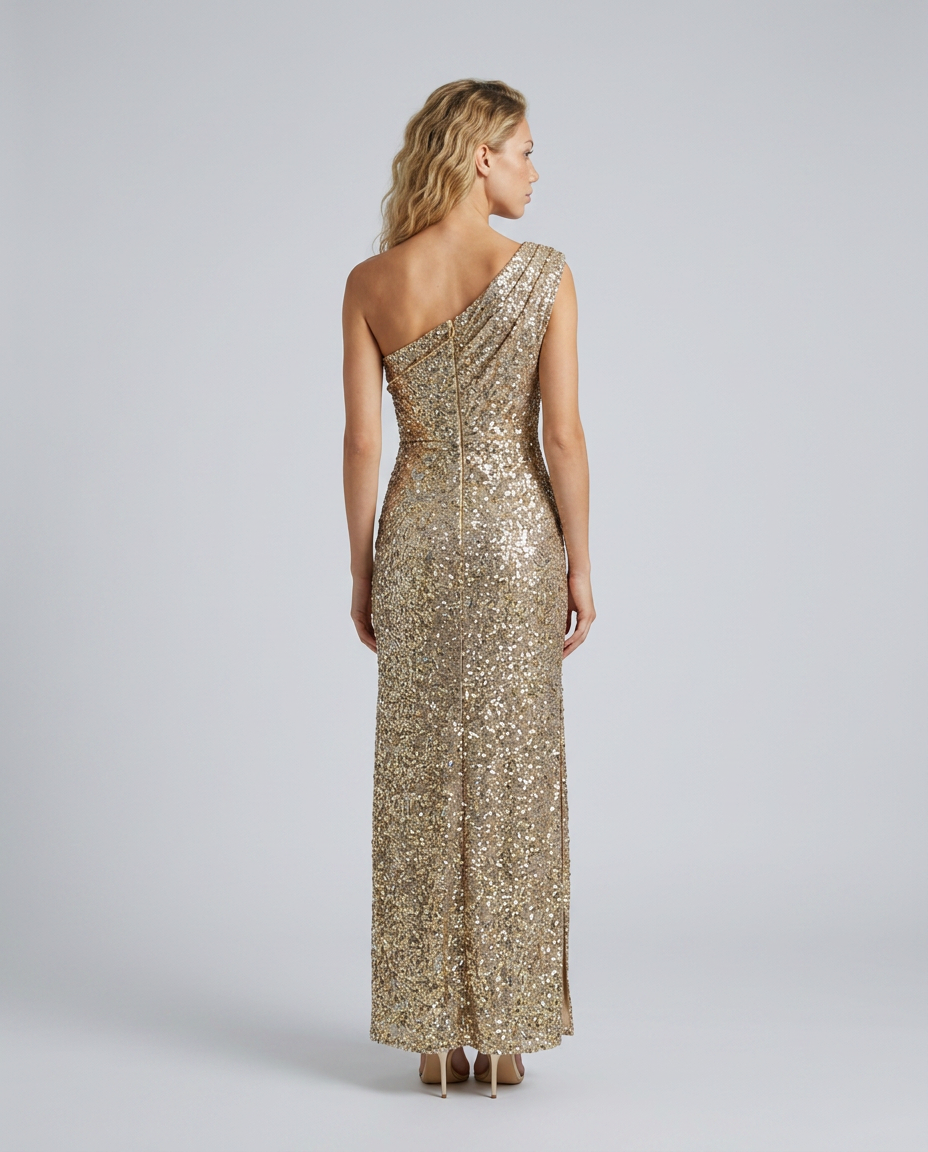 Nadia | Sequined Asymmetric Neck Maxi Dress