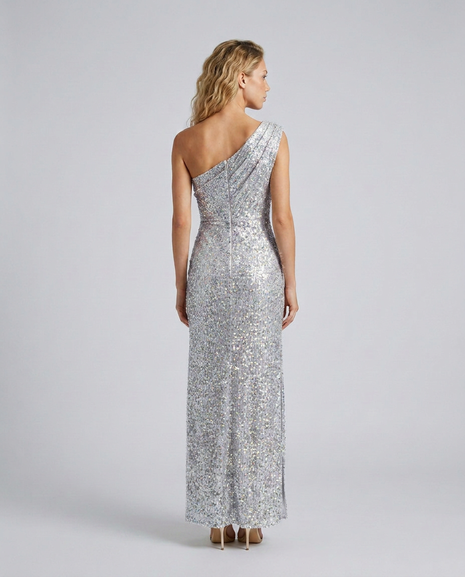 Nadia | Sequined Asymmetric Neck Maxi Dress