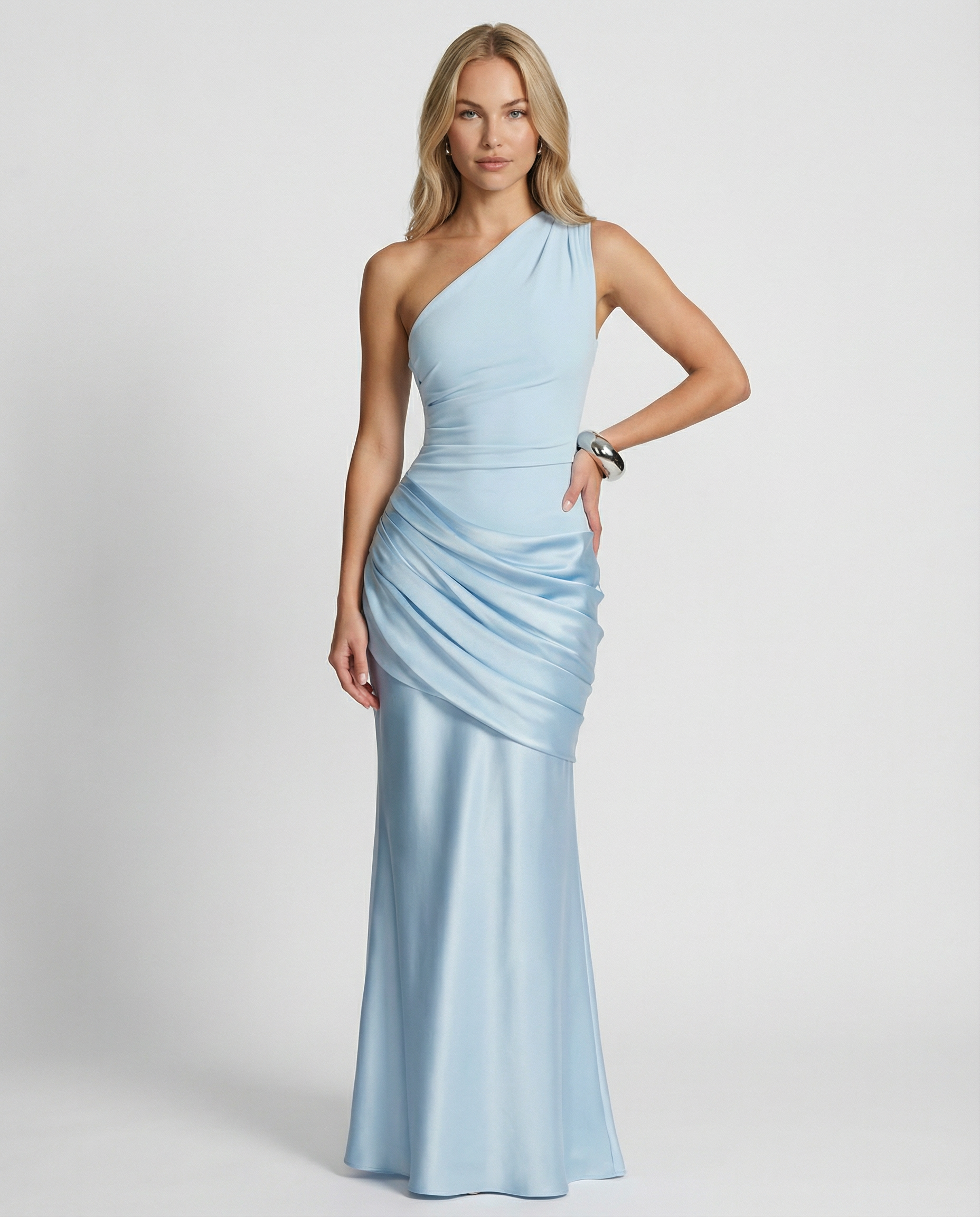 Alyssa | Maxi Dress with One-Shoulder Satin Drape