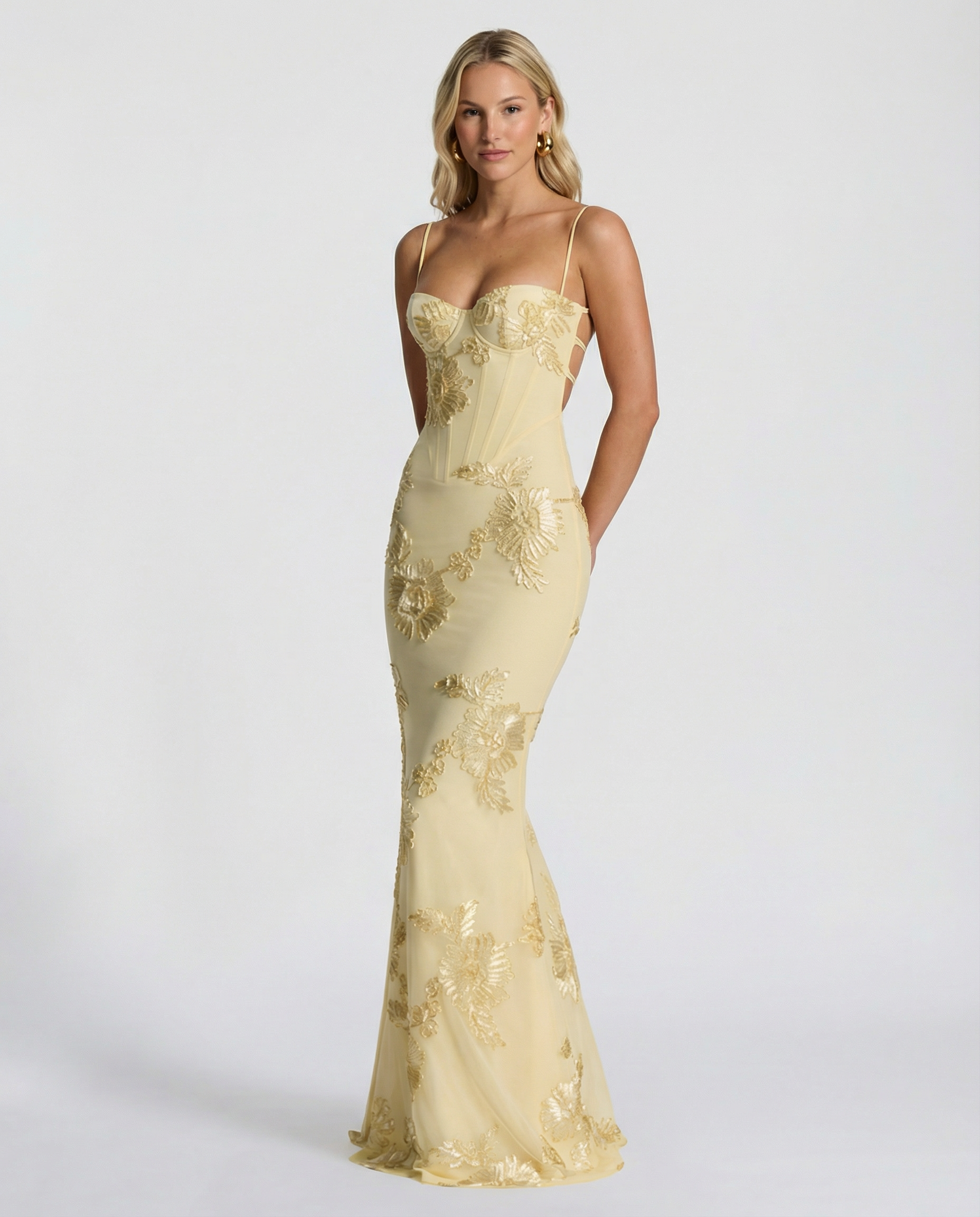 Isolde | Embroidered Corset Fishtail Maxi Dress