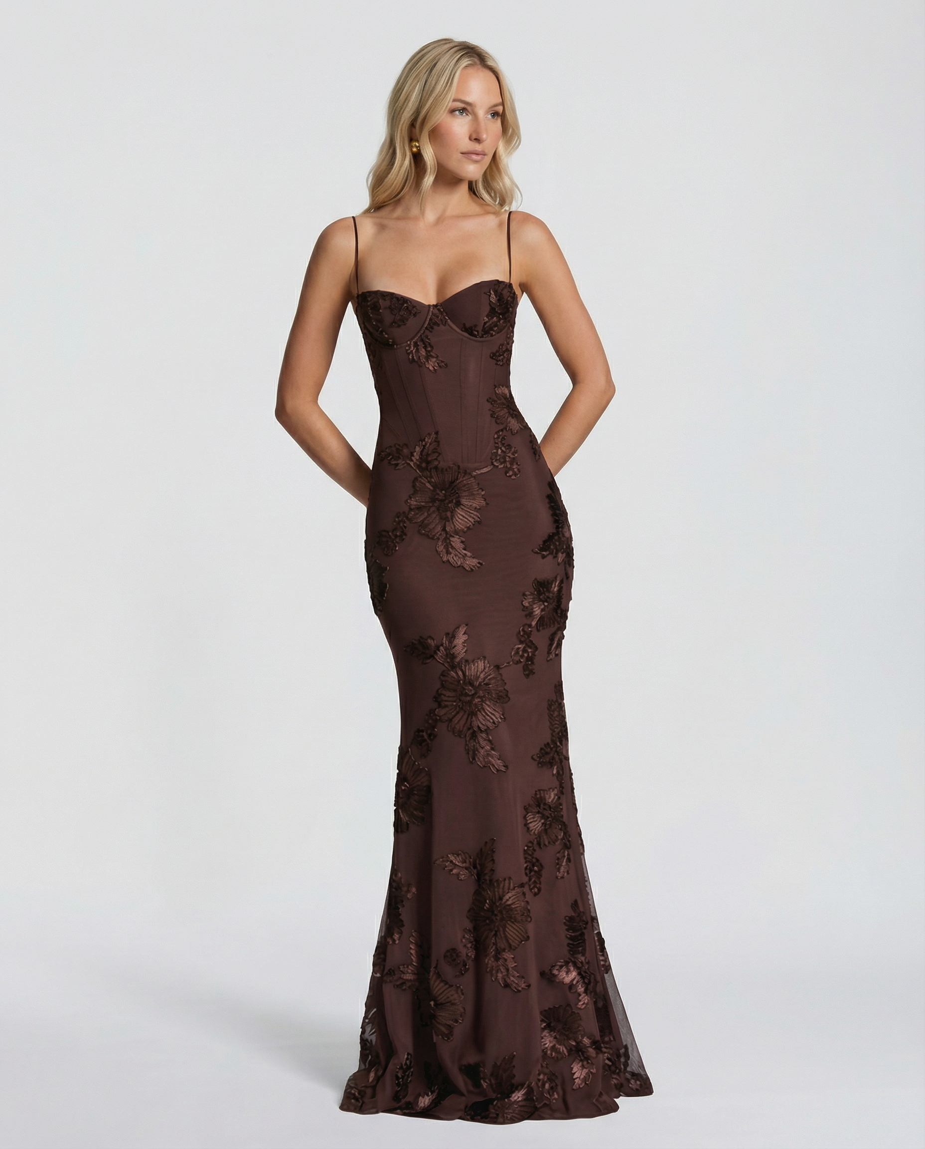 Angela | Maxi Dress with Floral Appliqué and Lace-Up Back