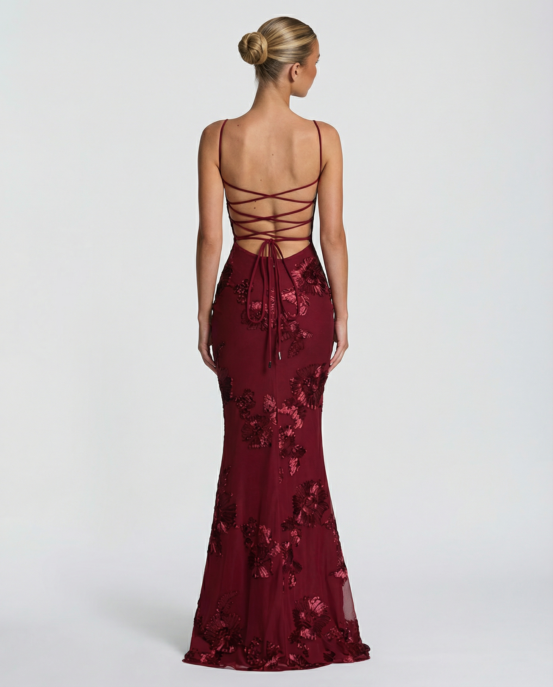 Angela | Maxi Dress with Floral Appliqué and Lace-Up Back