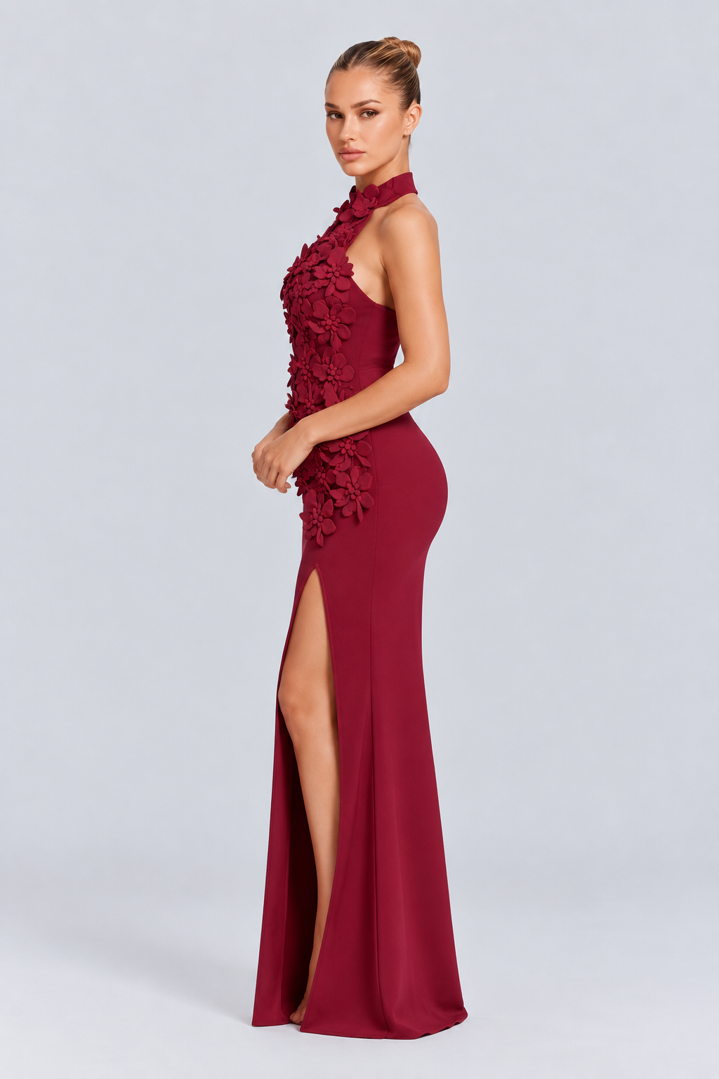 Kira | 3D Floral Halter Neck Bandage Maxi Dress