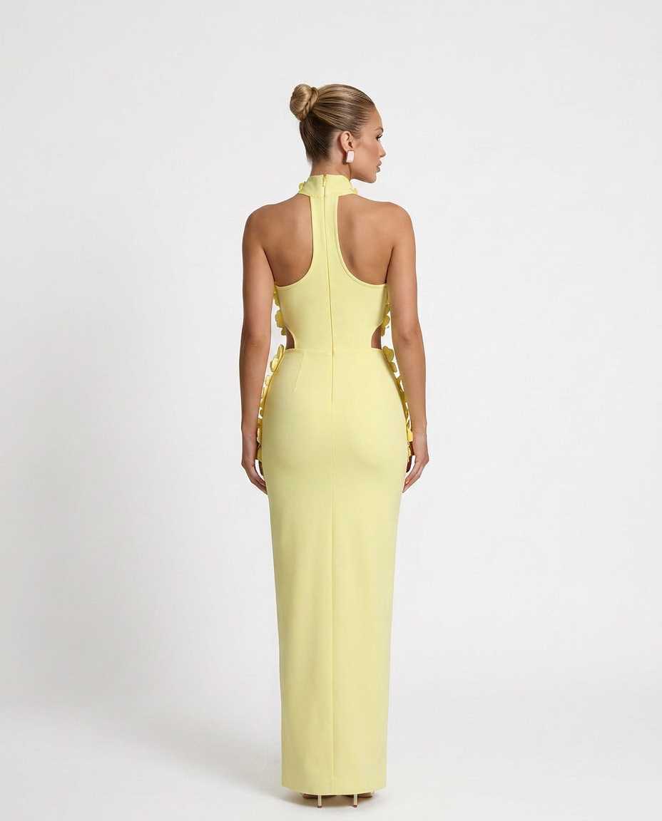 Kira | 3D Floral Halter Neck Bandage Maxi Dress