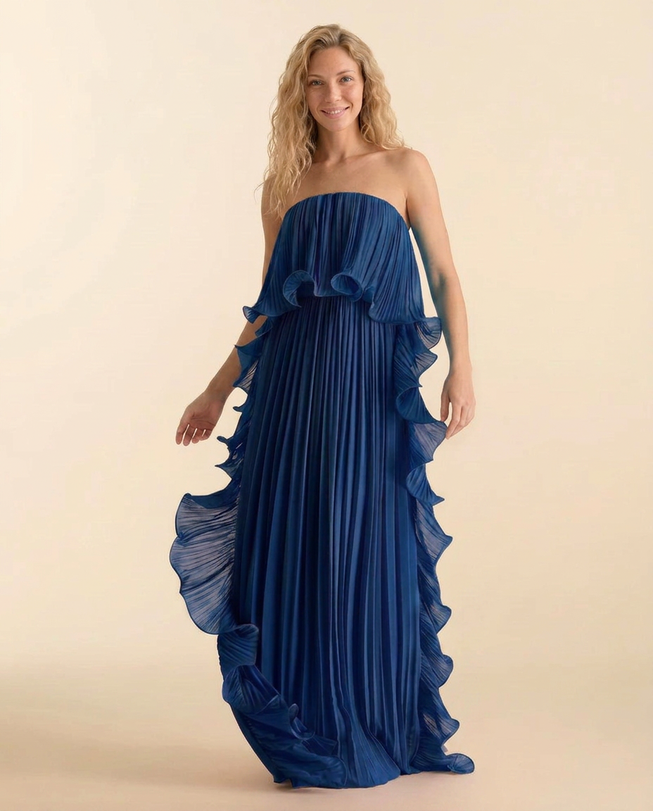 Ada | Chiffon Pleated Frill Maxi Dress