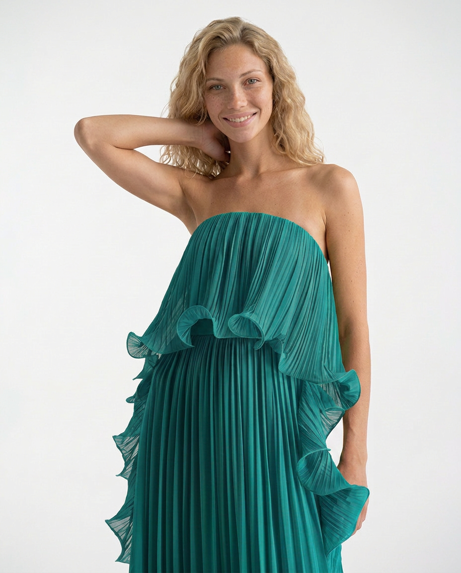 Ada | Chiffon Pleated Frill Maxi Dress