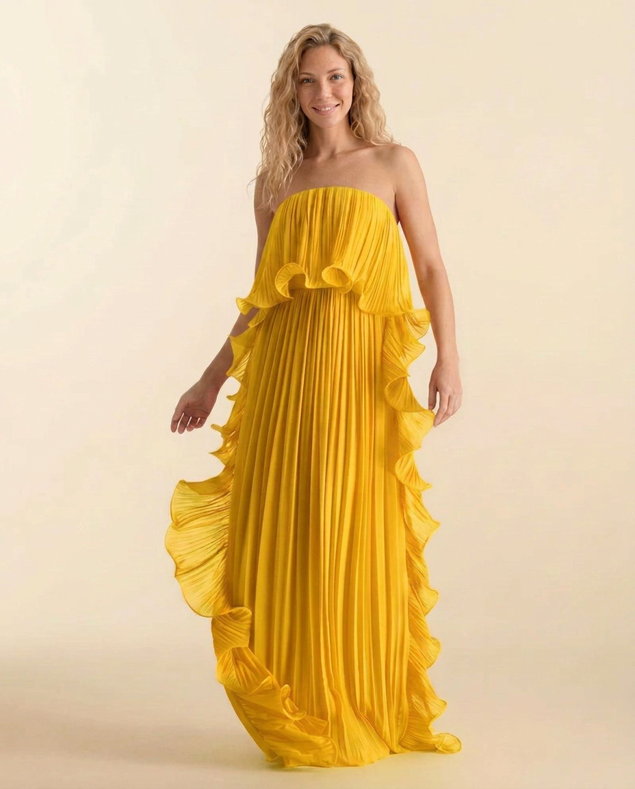 Ada | Chiffon Pleated Frill Maxi Dress