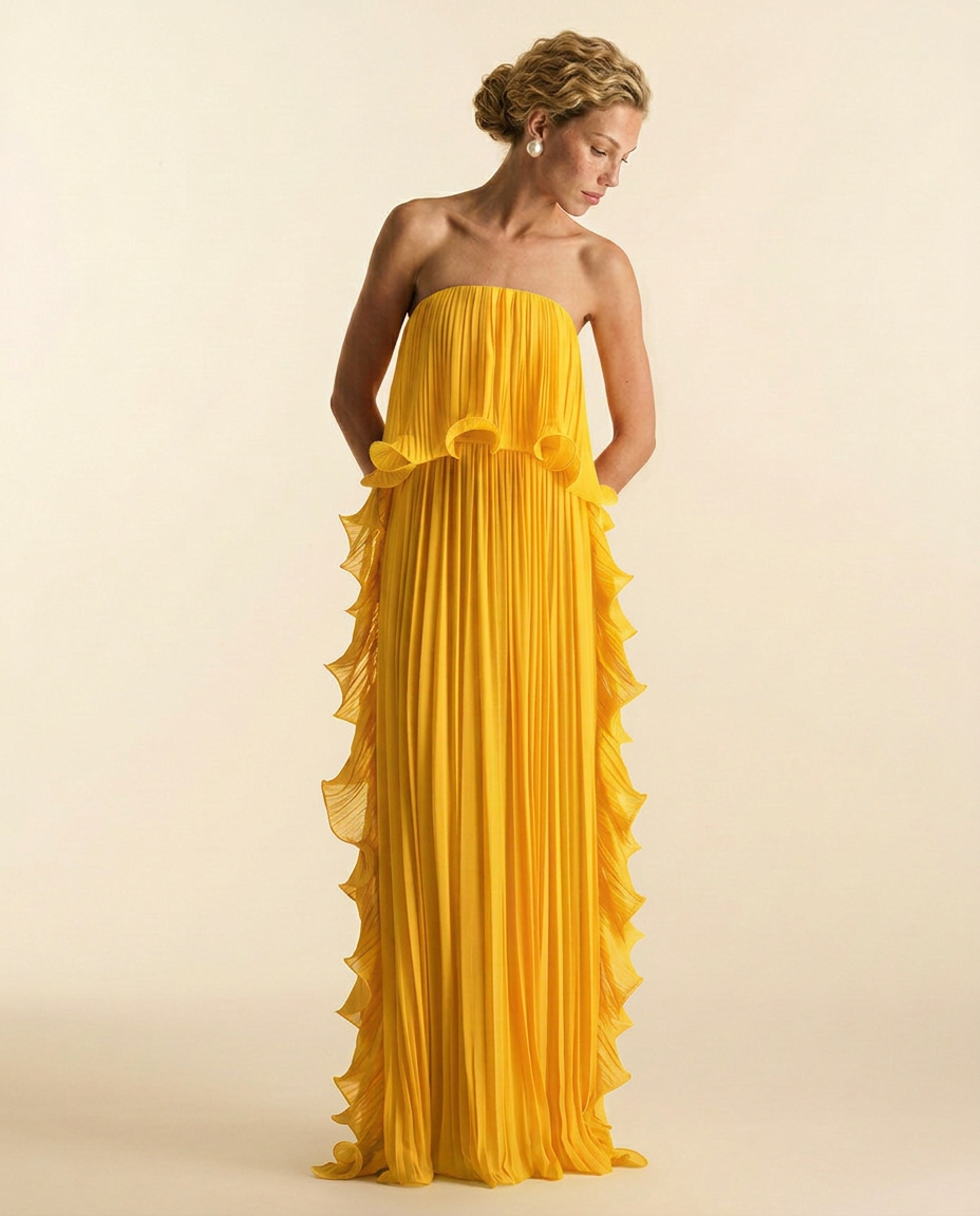 Ada | Chiffon Pleated Frill Maxi Dress