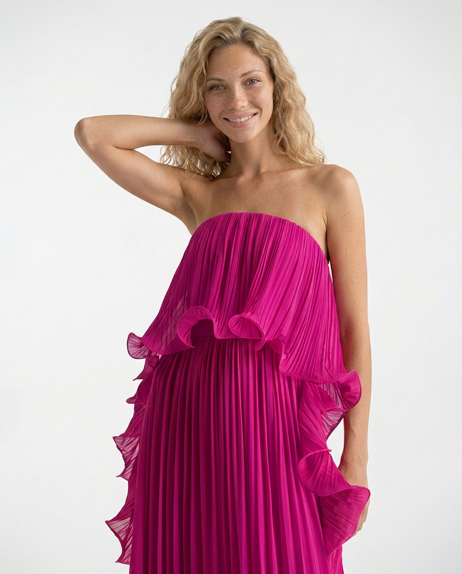 Ada | Chiffon Pleated Frill Maxi Dress