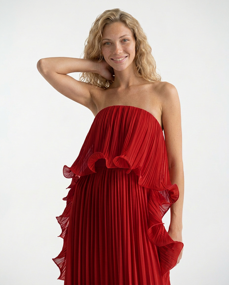 Ada | Chiffon Pleated Frill Maxi Dress