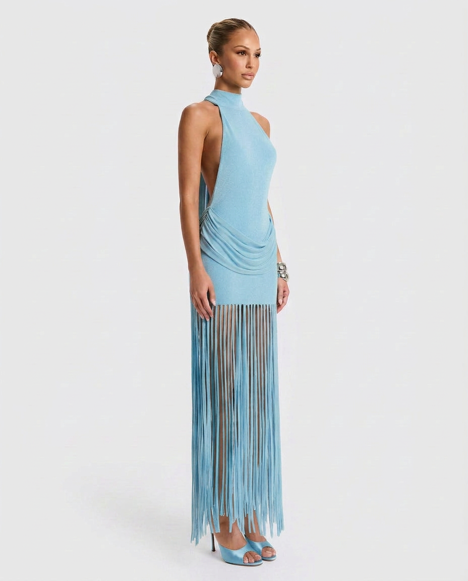 Halina | Tassel Halter Neck Maxi Dress