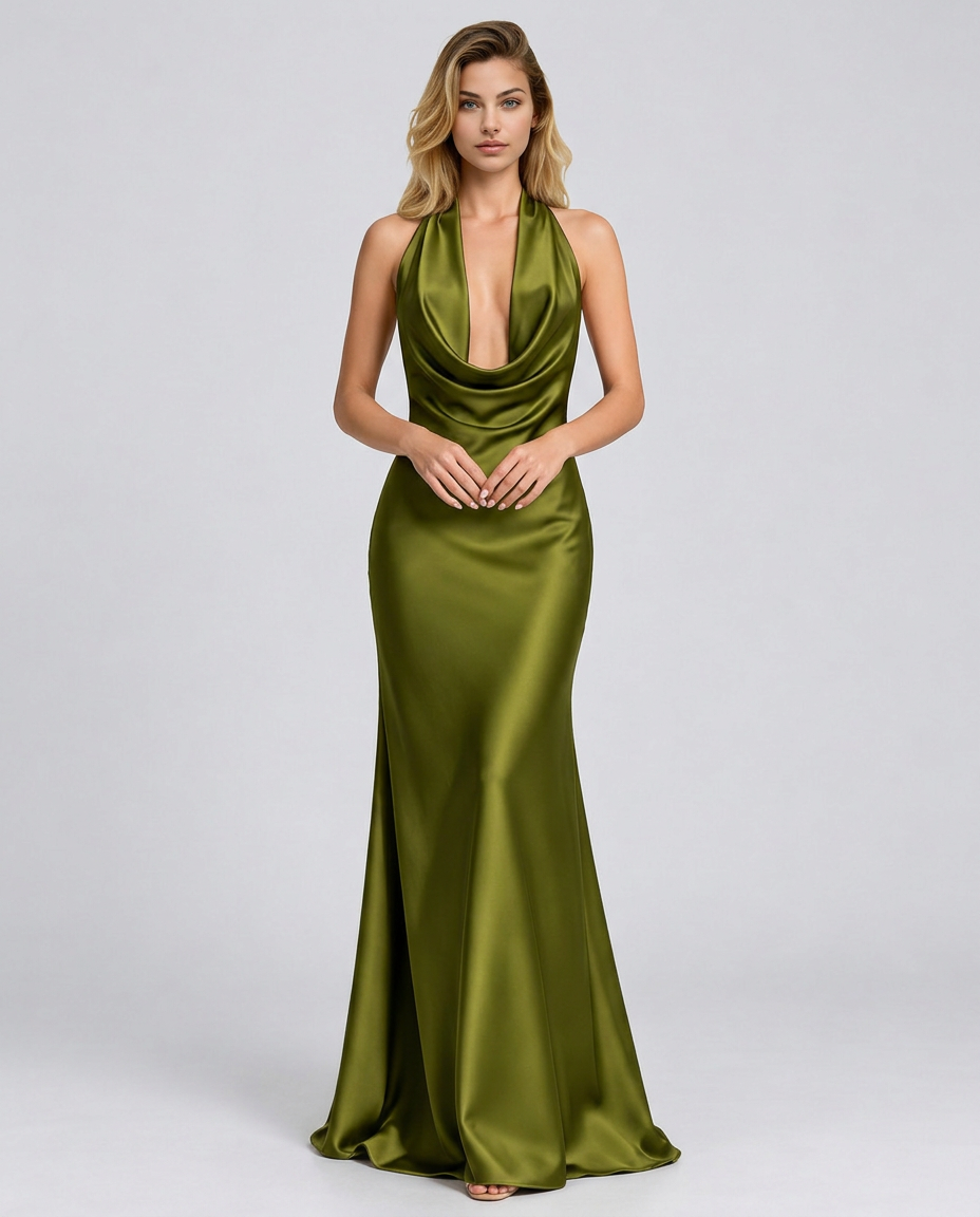 Talia | Swing Collar Sleeveless Satin Maxi Dress