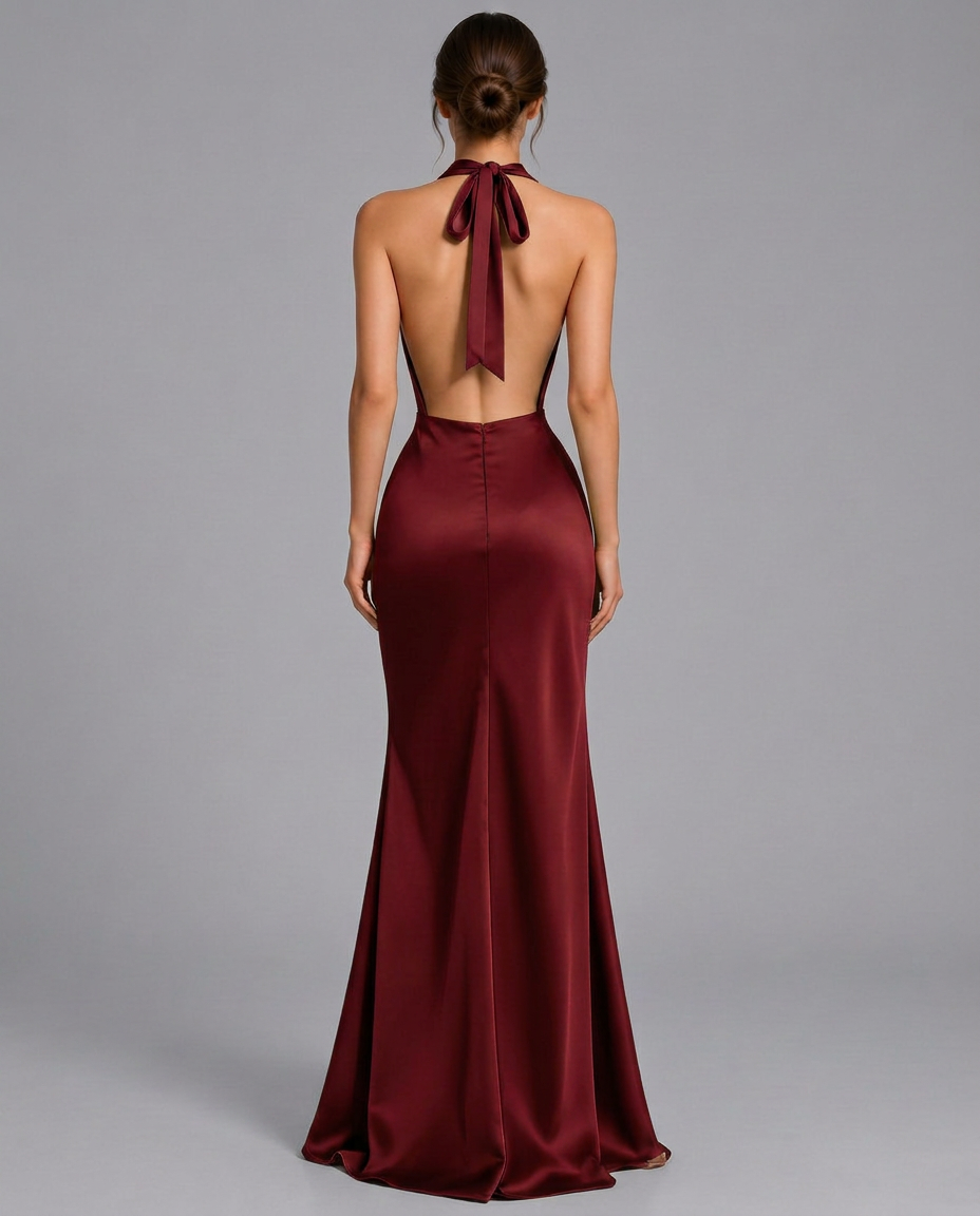 Talia | Swing Collar Sleeveless Satin Maxi Dress