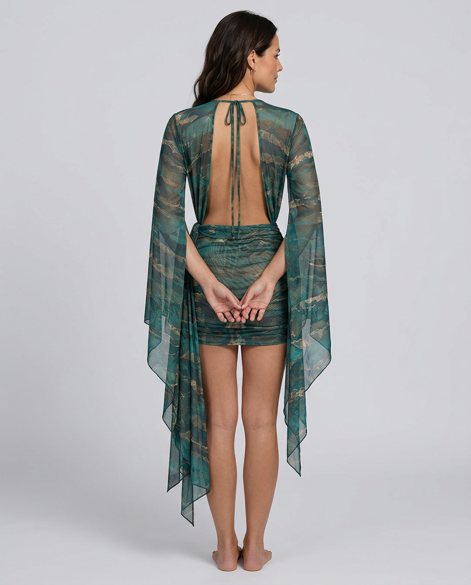 Cora | Animal Print Tie-Up Mesh Midi Dress