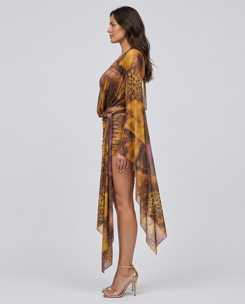 Cora | Animal Print Tie-Up Mesh Midi Dress