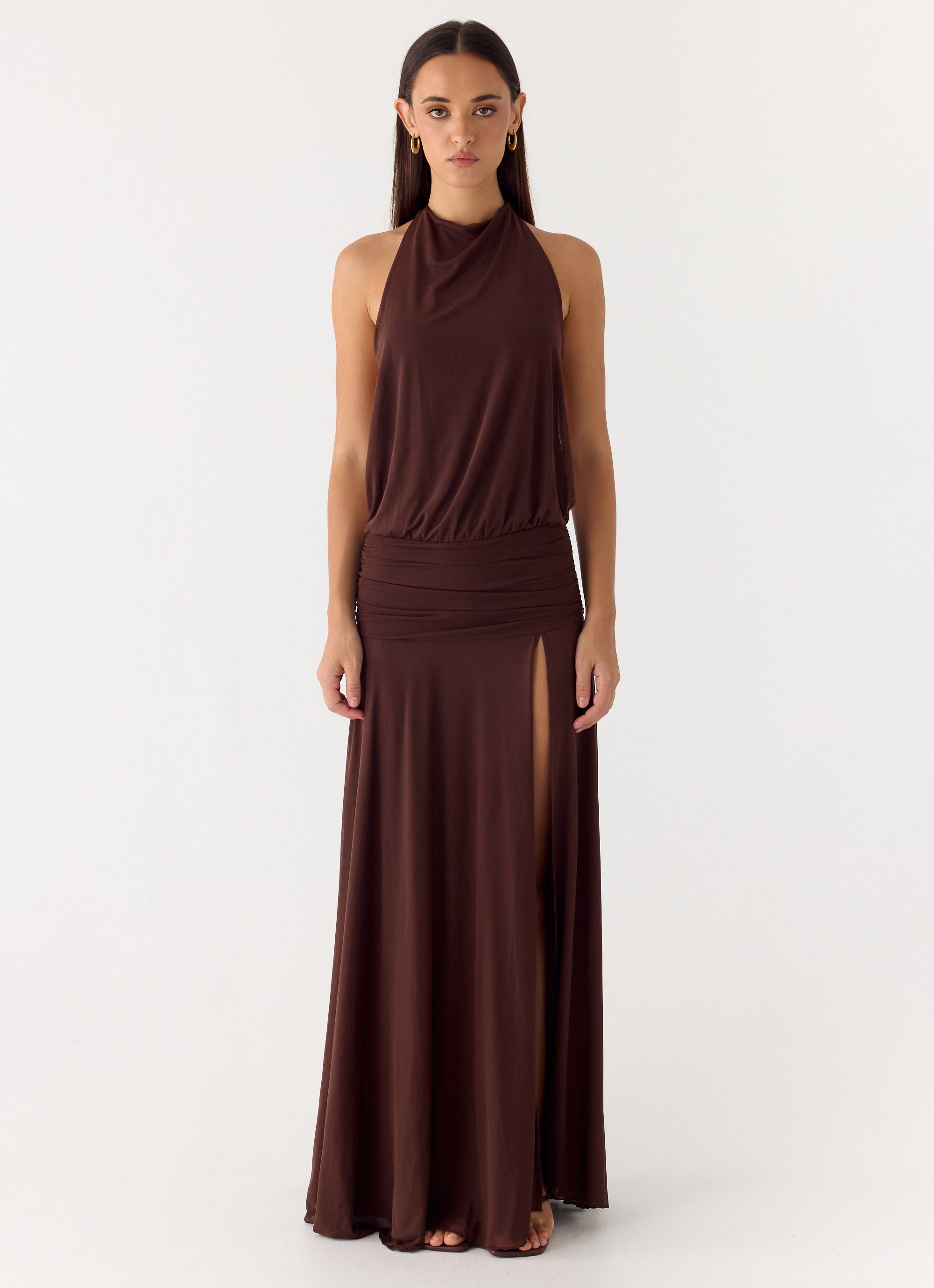 off shoulder high neck dress Women's Off Shoulder Ruffle Hem Maxi Dress Clara