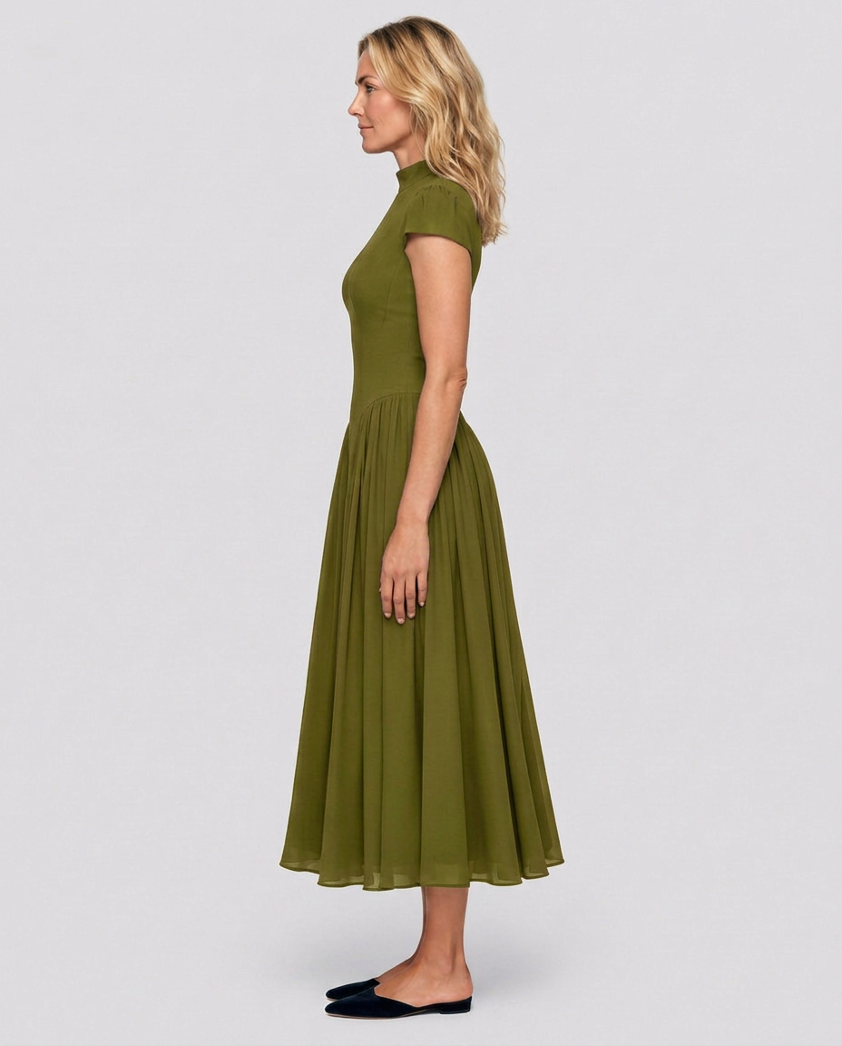 Anouk | Puffed Sleeve Blue Midi Dress