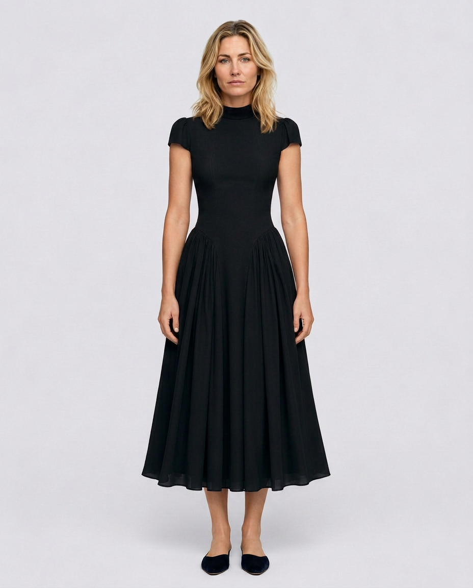 Anouk | Puffed Sleeve Blue Midi Dress