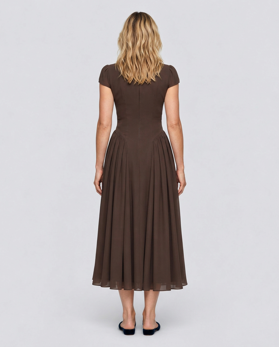 Anouk | Puffed Sleeve Blue Midi Dress