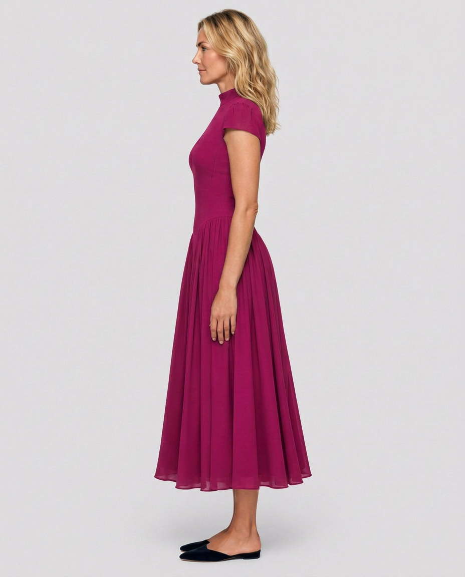 Anouk | Puffed Sleeve Blue Midi Dress