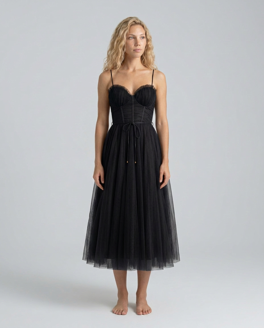 Selene | Spaghetti Strap Flowy Mesh Midi Dress