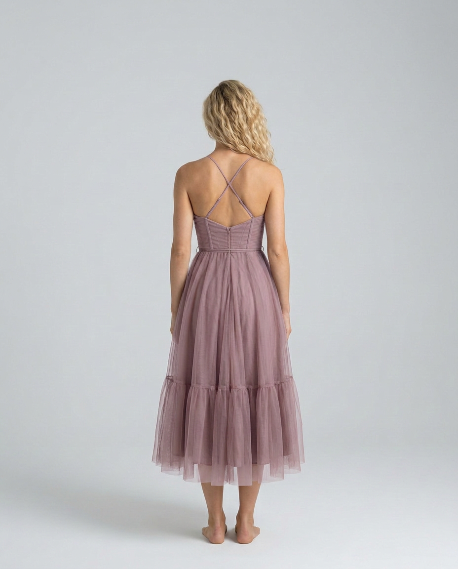 Selene | Spaghetti Strap Flowy Mesh Midi Dress