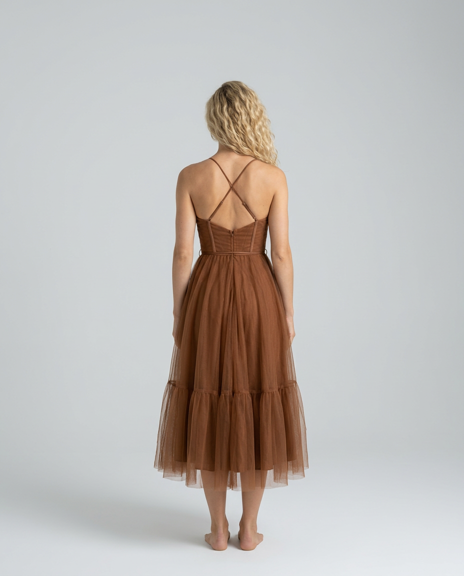 Selene | Spaghetti Strap Flowy Mesh Midi Dress