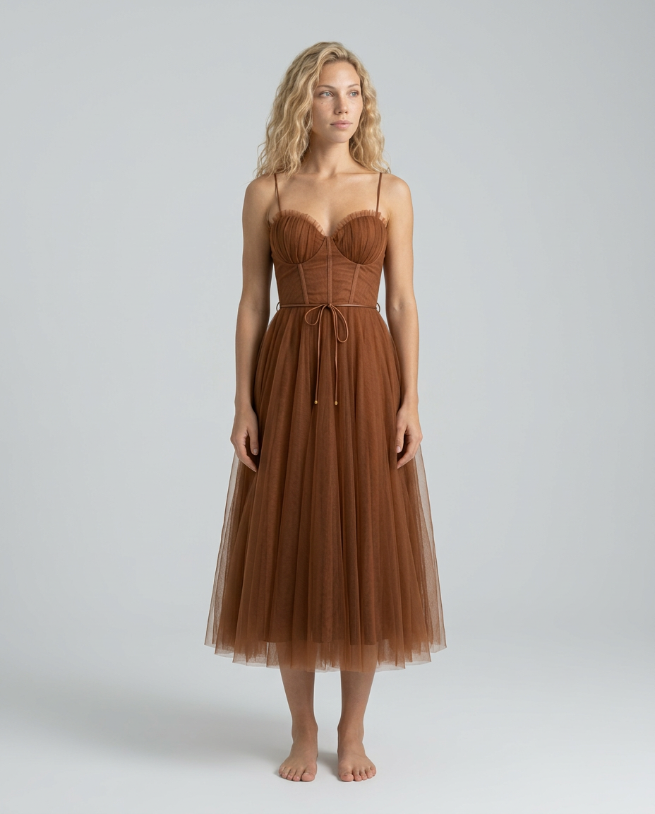 Selene | Spaghetti Strap Flowy Mesh Midi Dress