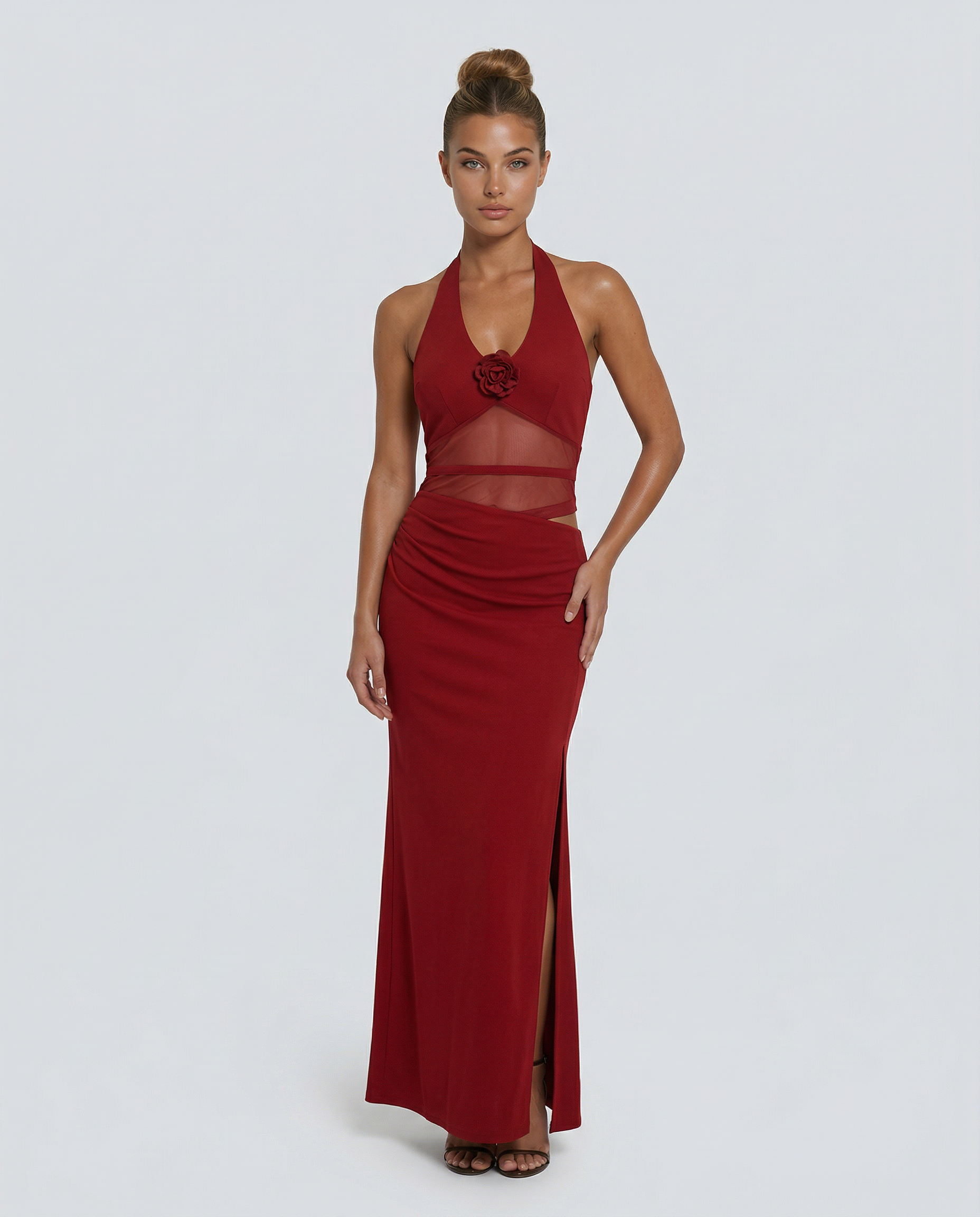 Women's Halter Neck Tie Waist Chiffon Maxi Dress Kendra