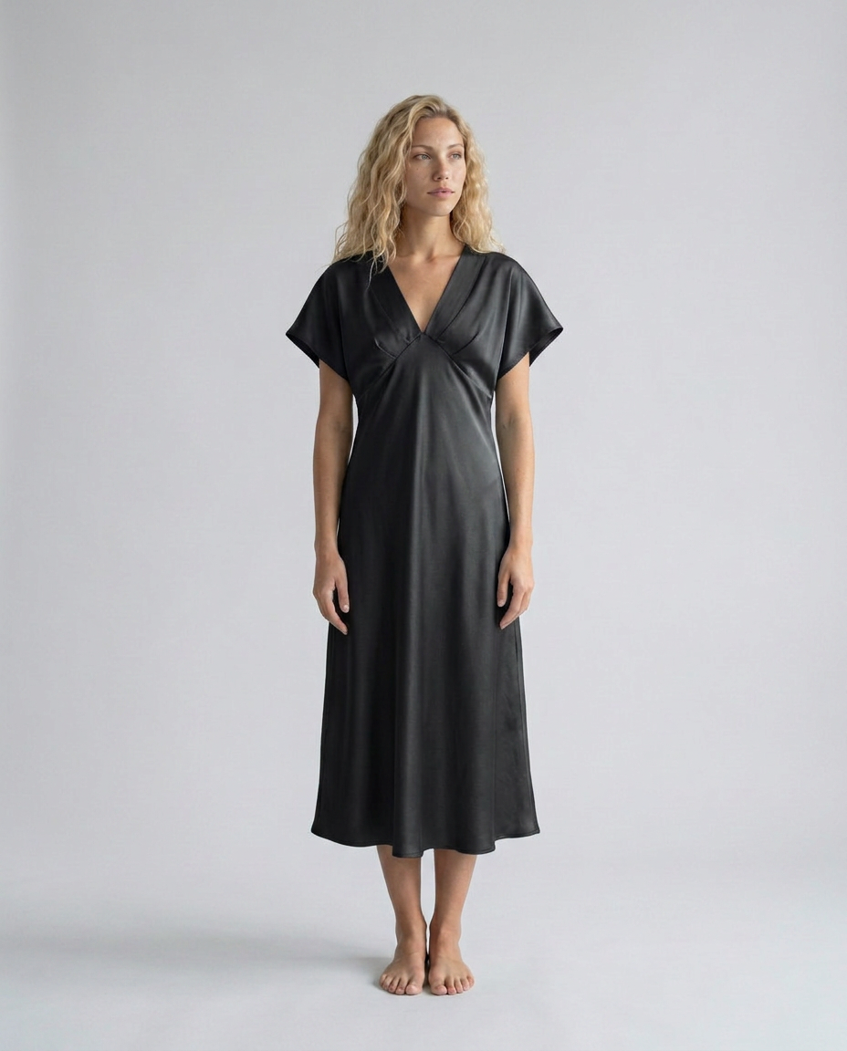Pia | Cowl Neck Satin-Look Midi Dress