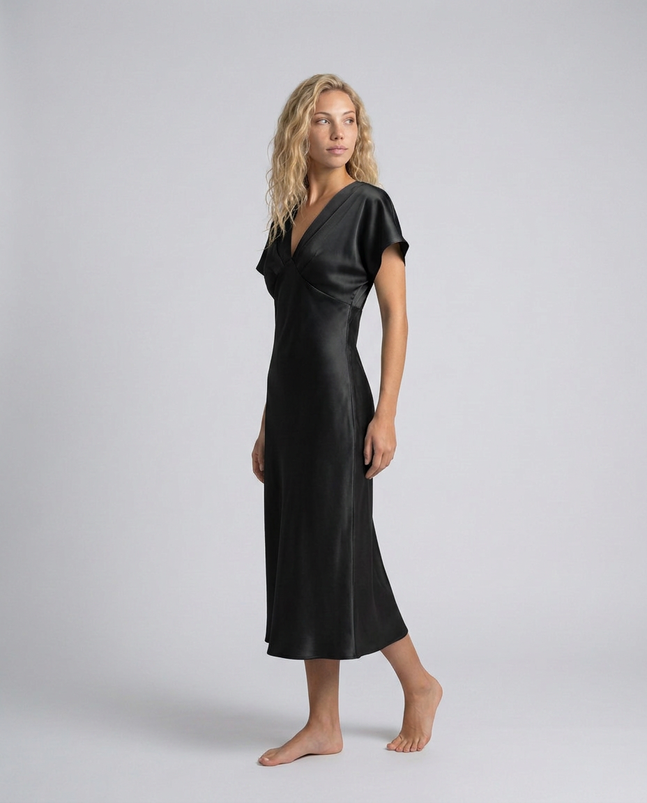 Pia | Cowl Neck Satin-Look Midi Dress