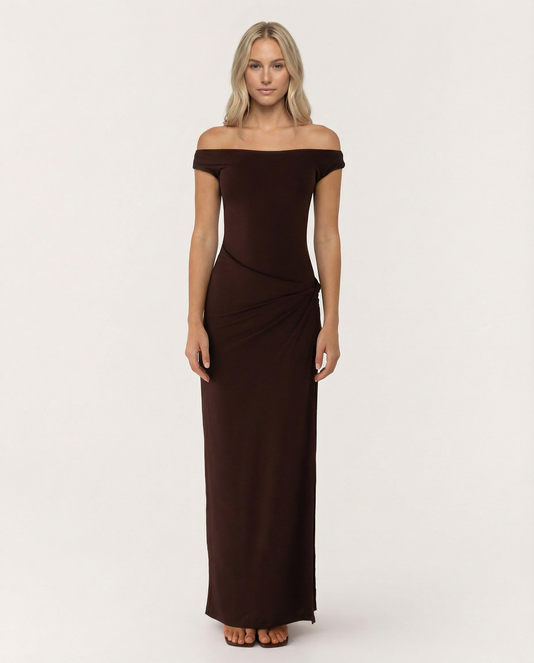 Miriam | Off Shoulder Satin Drape Maxi Dress