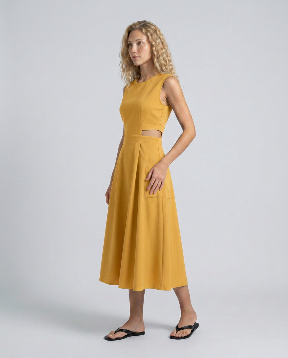 Priya | Round Neck Cut-Out Midi Dress
