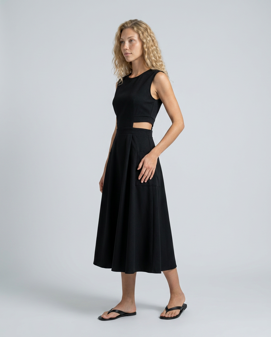 Priya | Round Neck Cut-Out Midi Dress