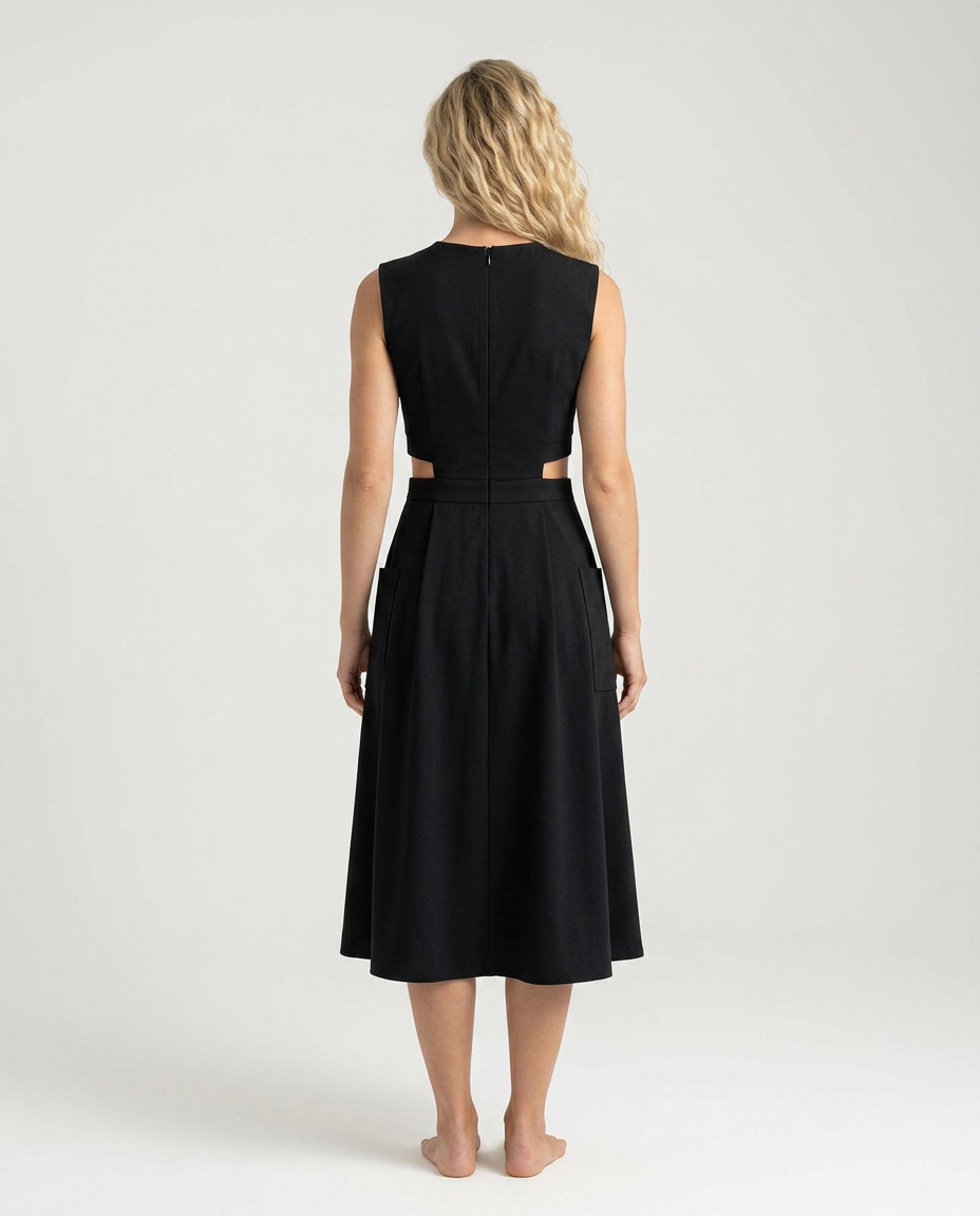 Priya | Round Neck Cut-Out Midi Dress