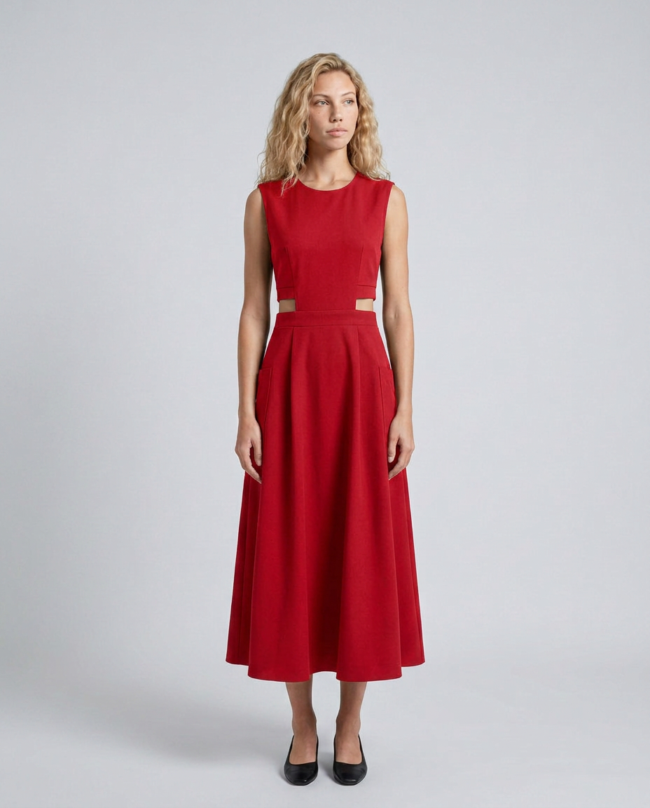Priya | Round Neck Cut-Out Midi Dress