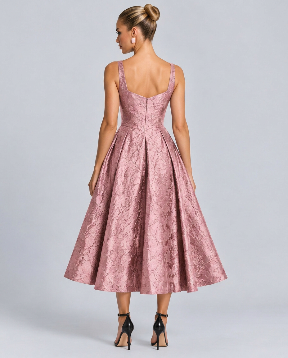 Pia | Sweetheart Neck Jacquard Midi Dress