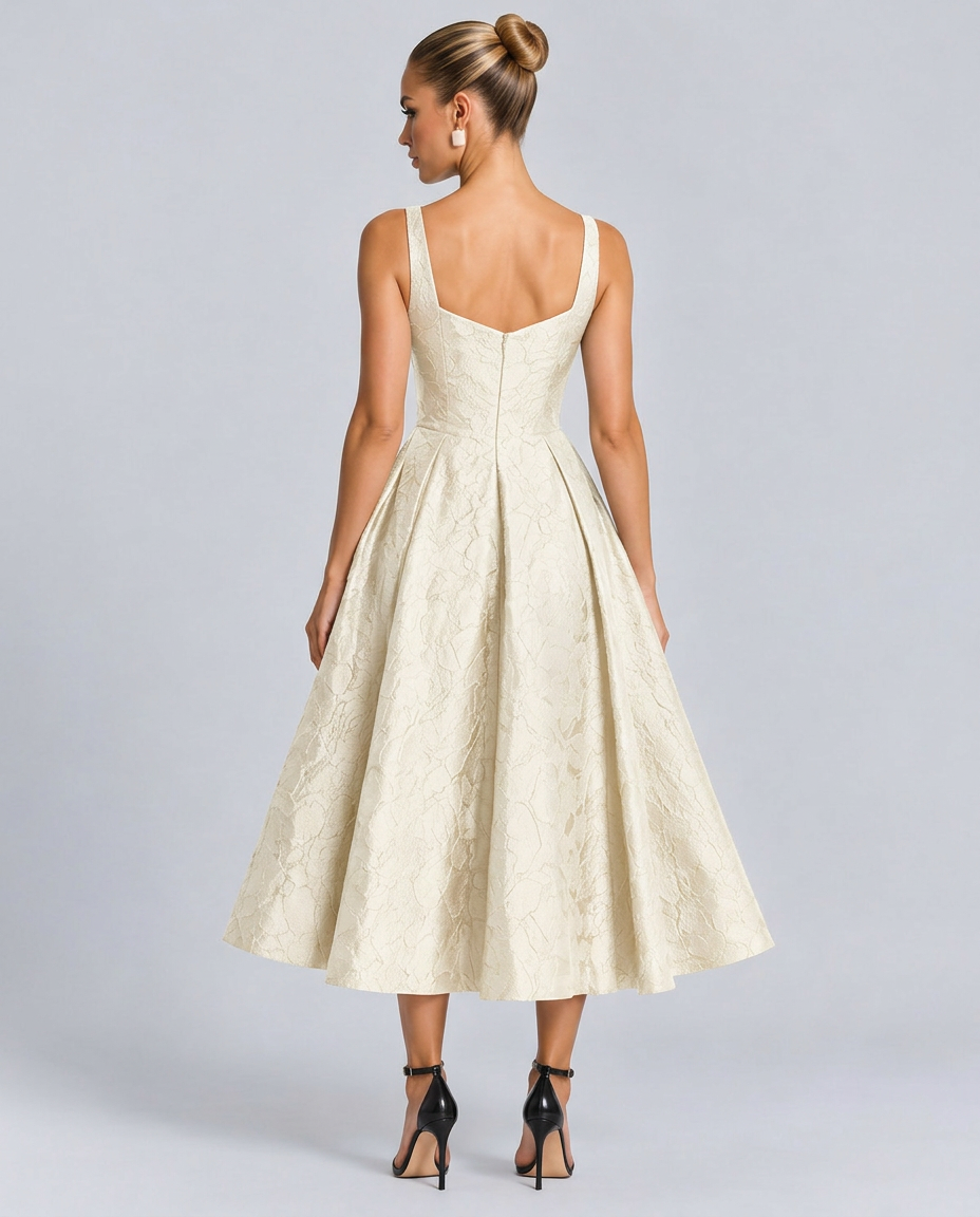 Pia | Sweetheart Neck Jacquard Midi Dress
