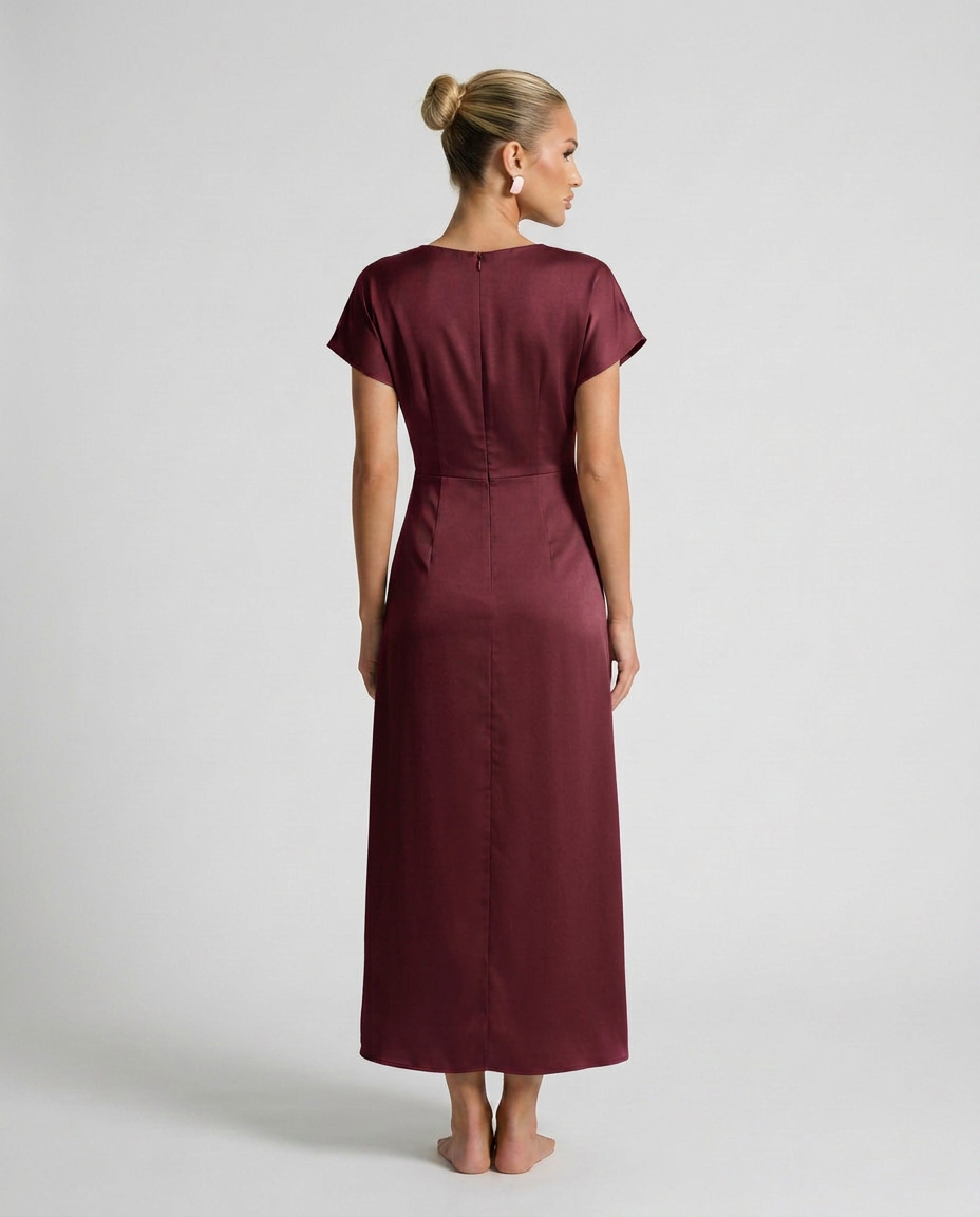 Cleo | Wine Red Satin Cowl Neck Midi Dress