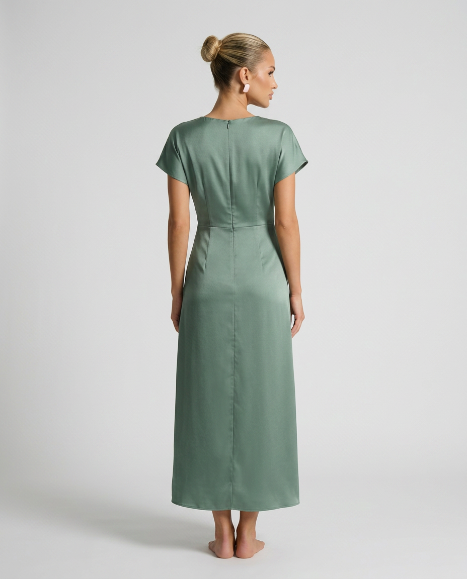 Cleo | Wine Red Satin Cowl Neck Midi Dress