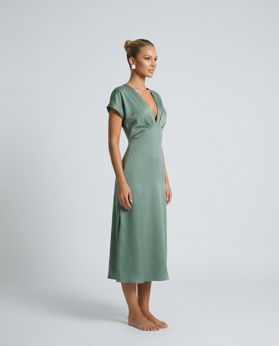 Cleo | Wine Red Satin Cowl Neck Midi Dress