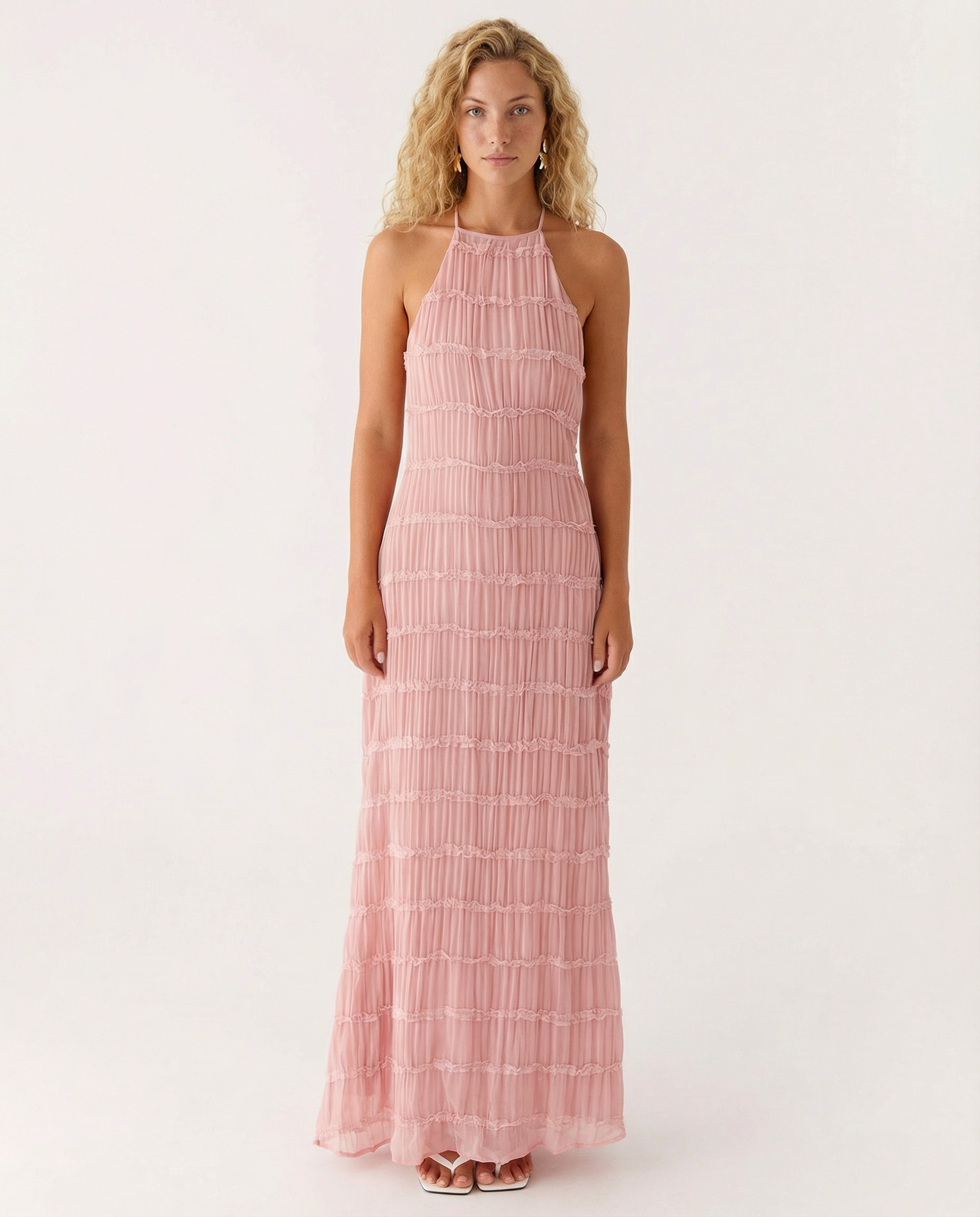 Mattie | Halter Neckline Ruched Bodycon Maxi Dress