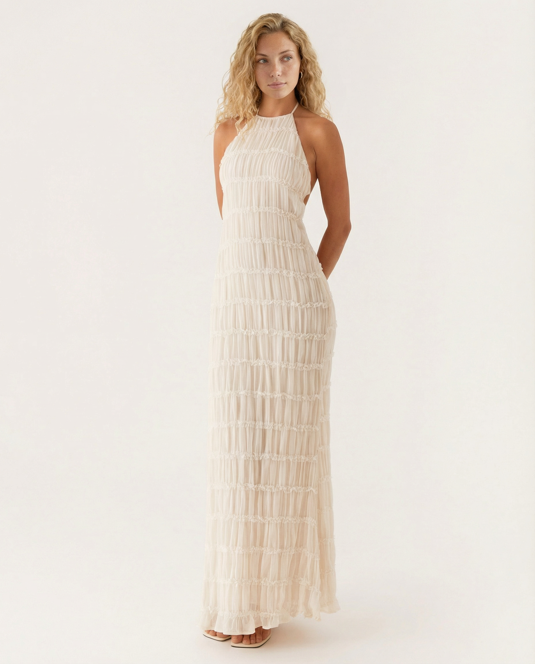 Mattie | Halter Neckline Ruched Bodycon Maxi Dress